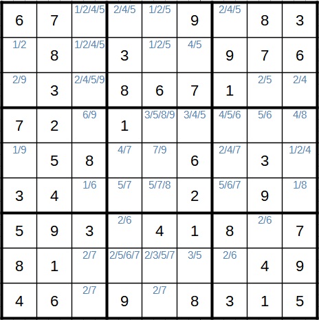 Sudoku-Kandidatenschreibweise Variante 1